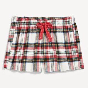 NWT Old Navy Flannel Boxer Pajama Sleep Shorts Red White Tartan Plaid Women
